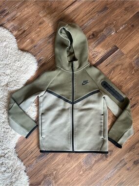 Nike Tech Youth Two-Tone Olive Green Hooded Full-Zip Sweatshirt